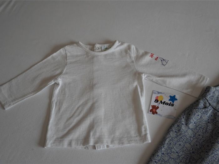 Ens Winnie The Pooh 9 mois : Salopette en sweat grise chinée/bleue fantaisie + haut blanc fantaisie - photo numéro 5