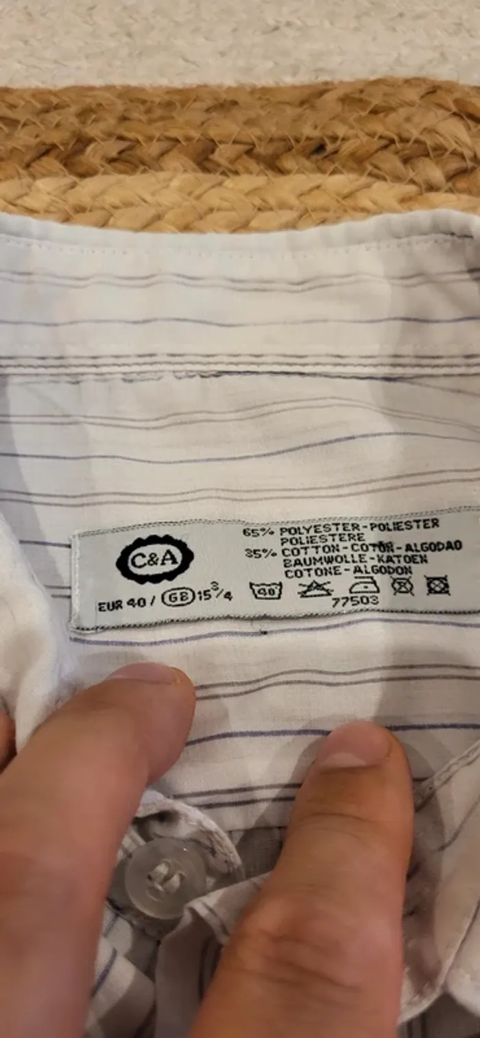 Chemise homme C&A rayée blanche/grise - Taille L - Très bon état - photo numéro 6