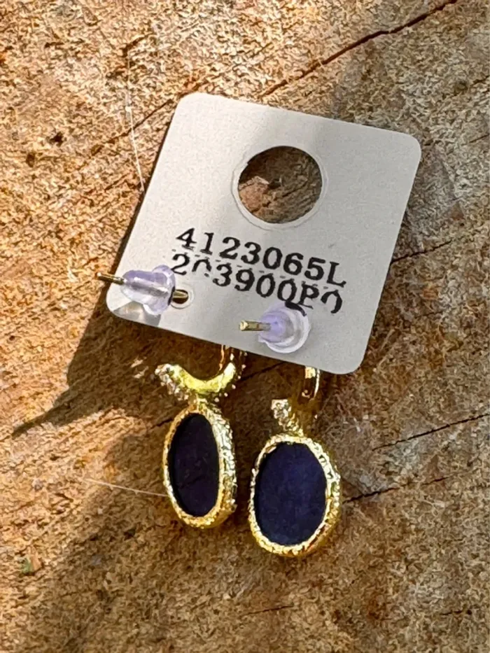 Boucles d’oreilles habaha paris petites créoles zircons et pierre lapis-lazuli habaha Paris - photo numéro 4