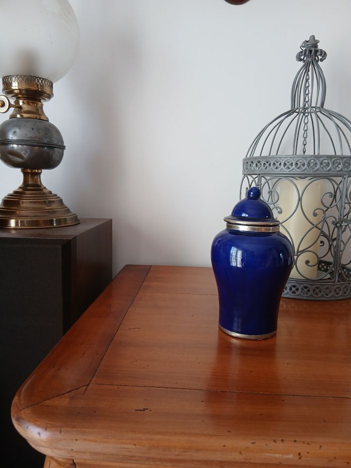 Pot ancien en céramique émaillée bleu cobalt *18,5 cm - photo numéro 5