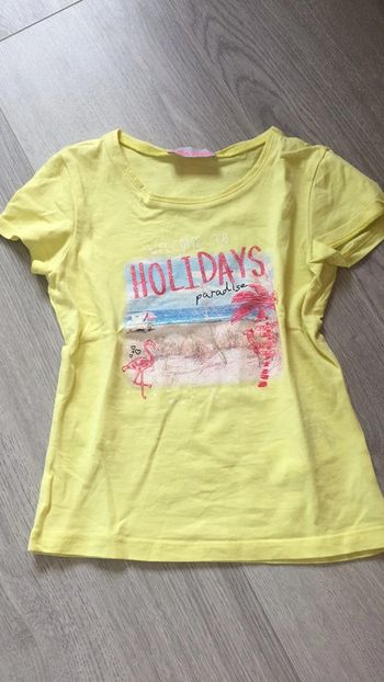 T-shirt fille 5 ans welcome to holidays paradise flamant rose