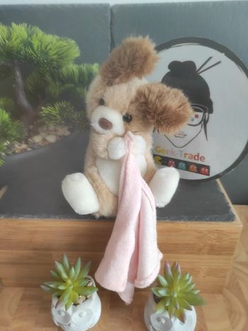 Doudou Plush Peluche Chien Marron Mouchoir Rose Belle Disney #geektradedoudou