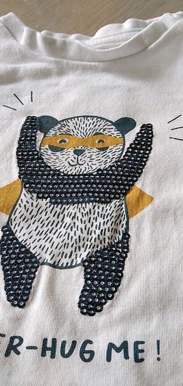 Tee-shirt blanc panda super-héros 3 mois - photo numéro 2