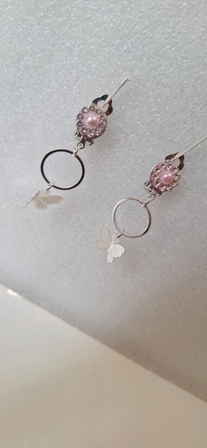Boucles d'oreilles a clips, papillons - photo numéro 4