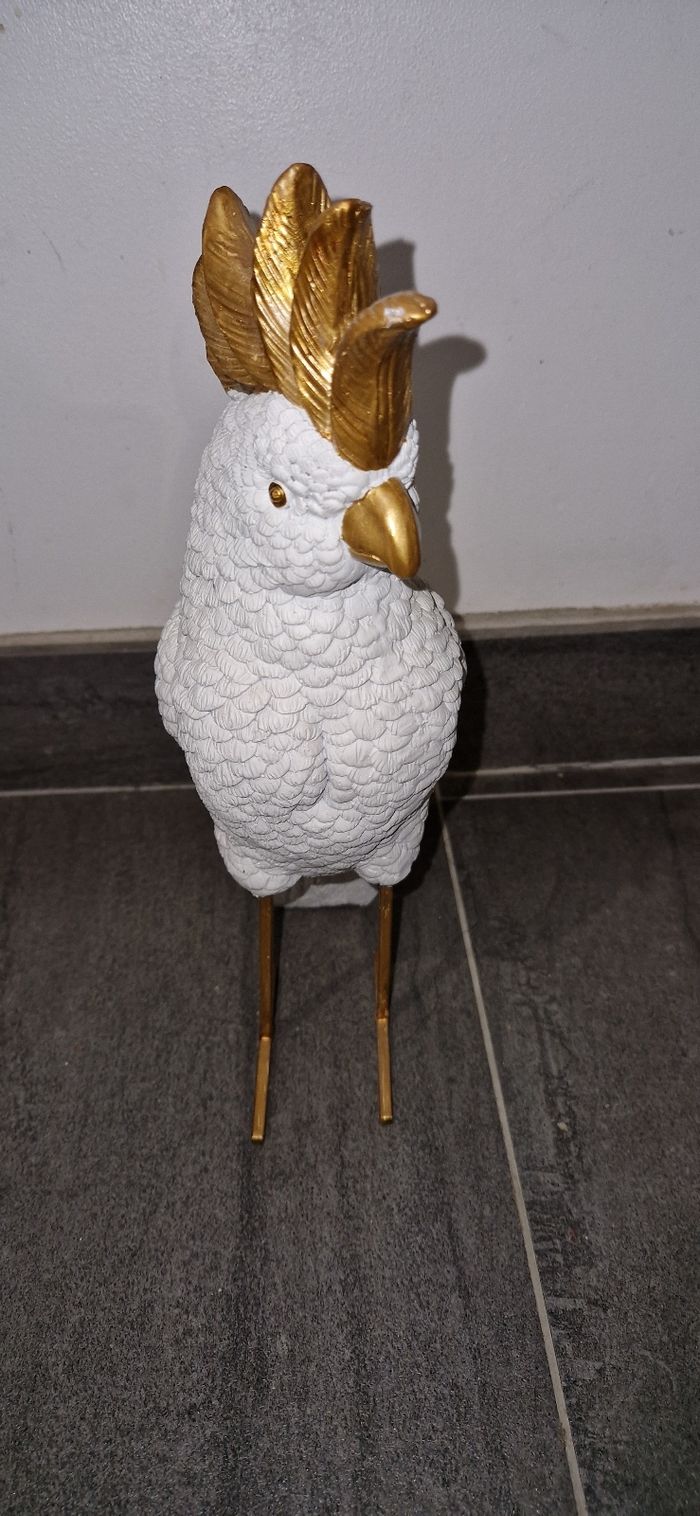 Statue/statuette perroquet blanc et doré - photo numéro 3