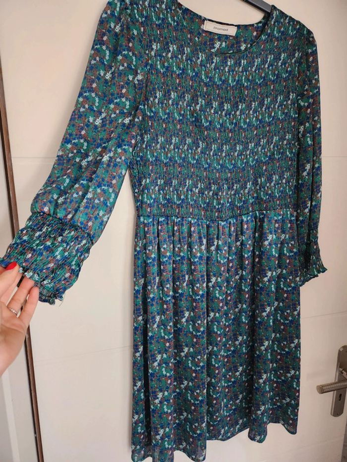 Robe fleurs smocks bleu vert Promod - photo numéro 2