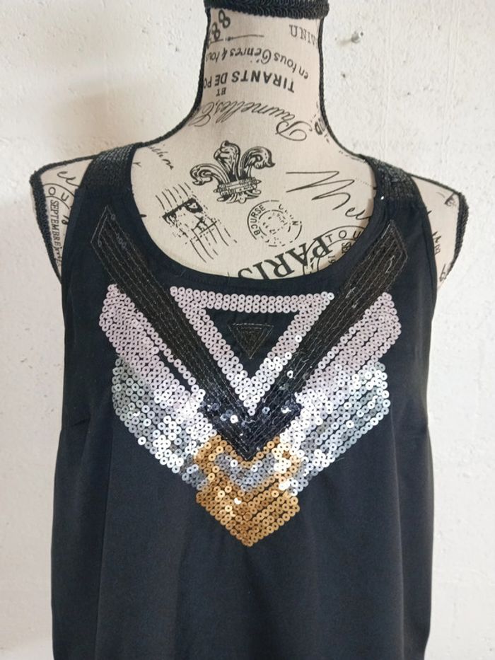 🖤 Débardeur noir à sequins Cache-Cache Taille 3 Très bon état - photo numéro 3
