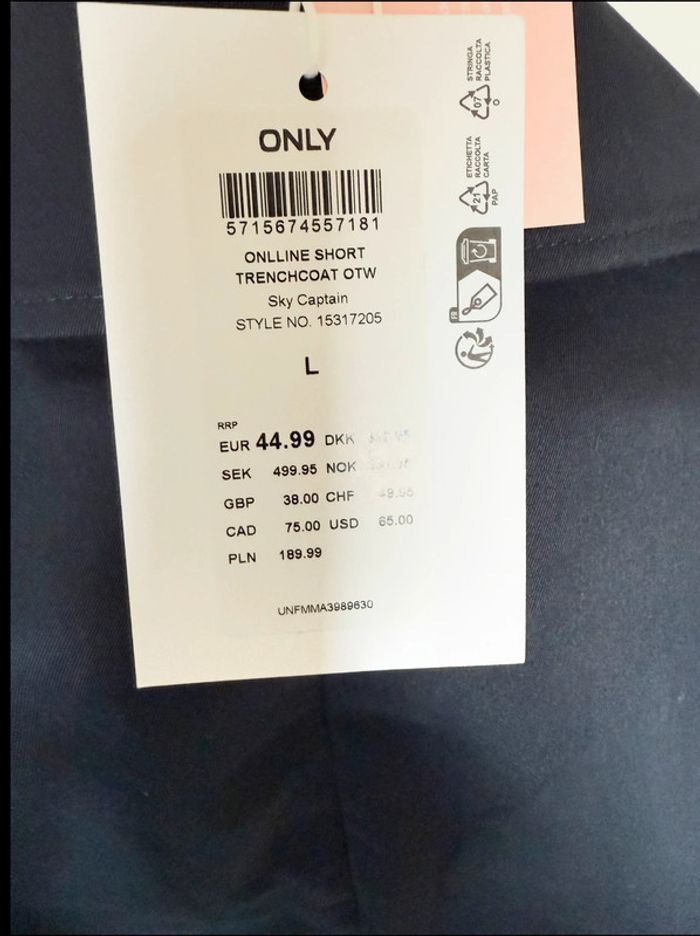 Trench-coat court ONLY – Taille L – bleu marine – Neuf avec étiquette - photo numéro 4