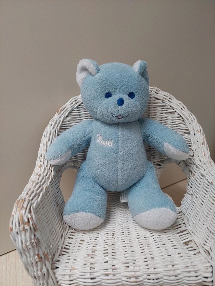 Mustela - peluche doudou ours bleu