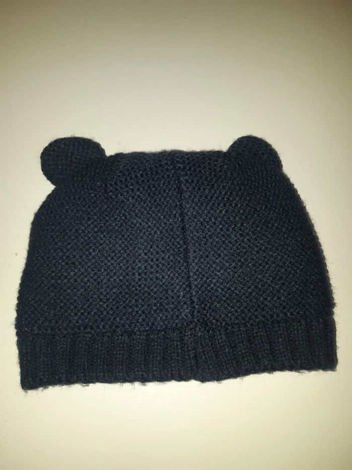 Bonnet bleu nuit à pompons t. 6/9mois - photo numéro 2