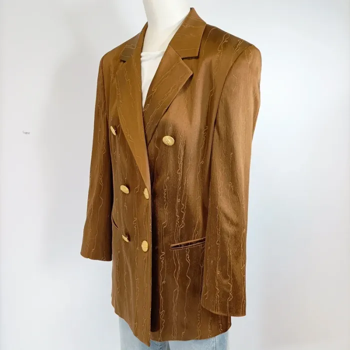Veste longue satinée marron à double boutonnage - Taille 40 - Dino Valiano - A424 - photo numéro 3