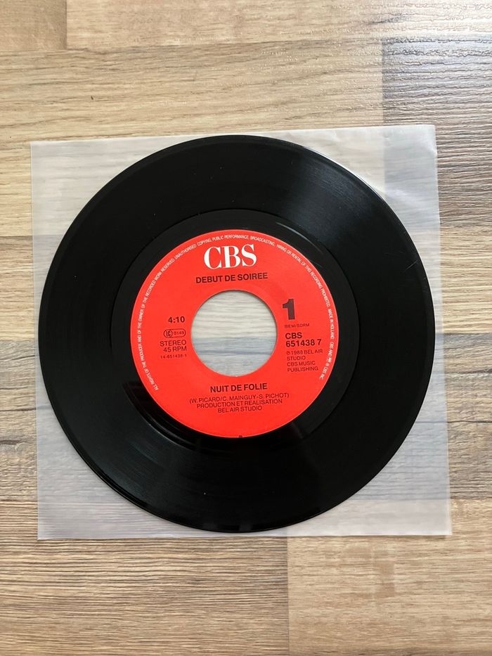 Vinyle 45 tours sans pochette-Début de soirée-Nuit de folie