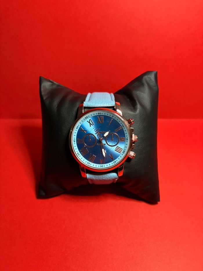 Montre "Geneva" Quartz cuir couleur bleu pour Femme élégante, bracelet personnalisable