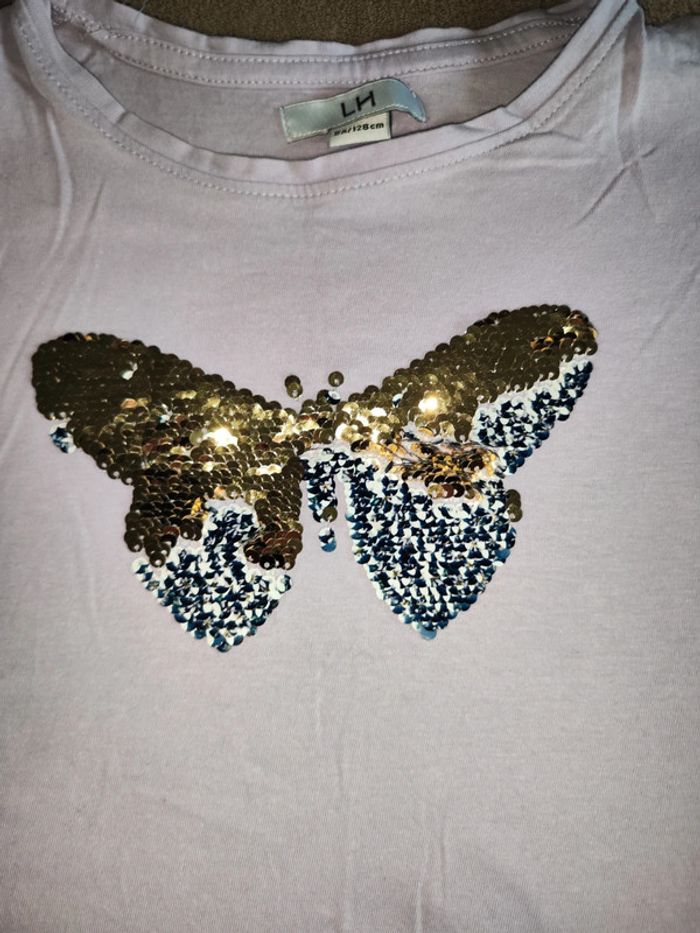 Lot de 2 tee shirts sequins papillon et chat 8 ans - photo numéro 2