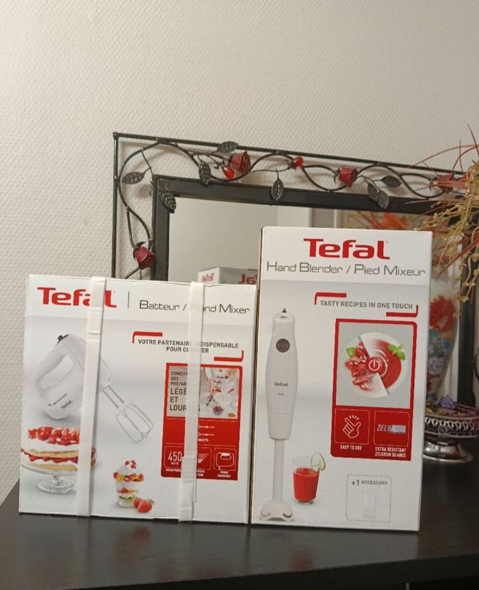 Lot avec batteur électrique et pied mixeur Tefal