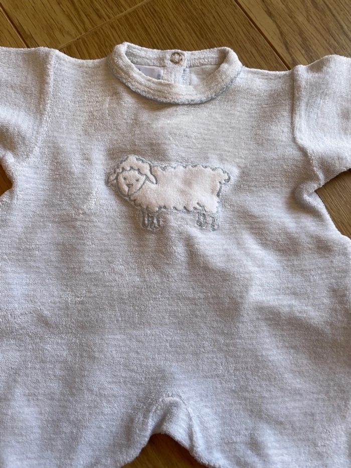 Pyjama naissance mixte chaud petit bateau bleu et blanc rayé mouton - photo numéro 2