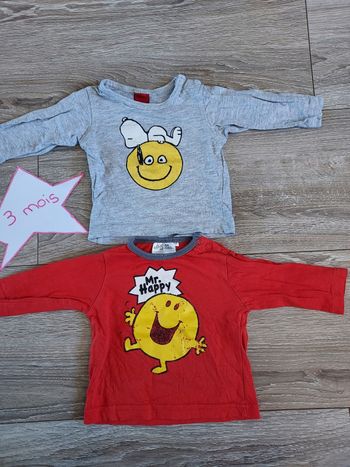 Lot 2 hauts manches longues 3 mois snoopy