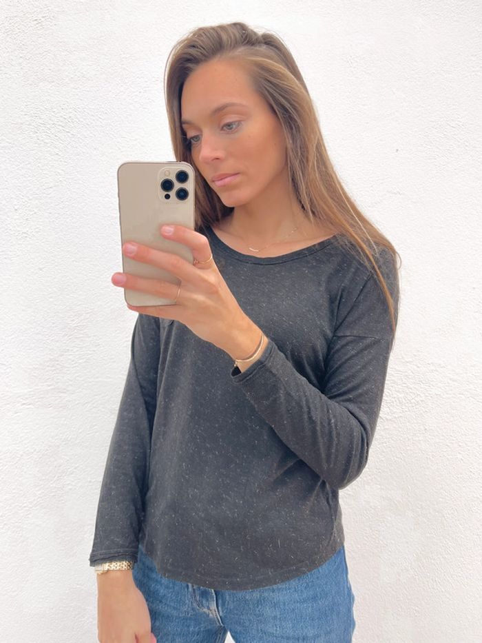 Haut manches longues noir avec détails argenté - photo numéro 5