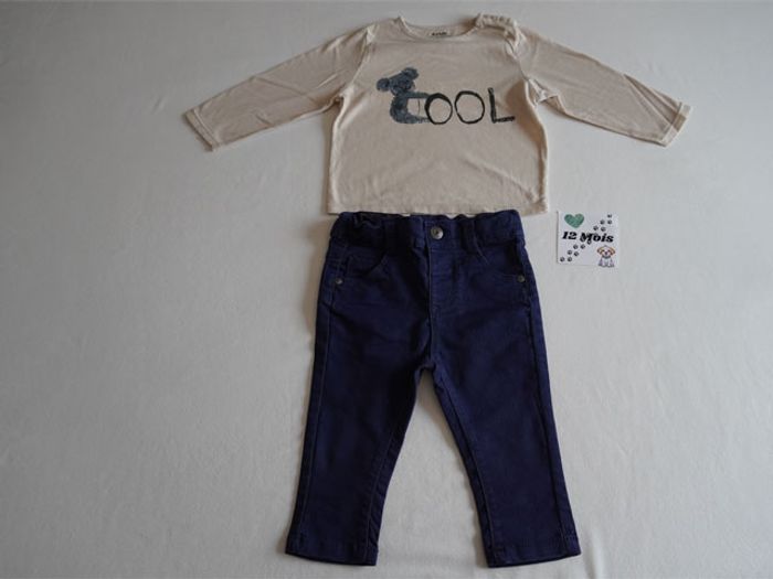 Lot n°2 : 8 Vêtements Garçon 12 mois : 3 Pantalons + 1 salopette + 4 Hauts - photo numéro 2
