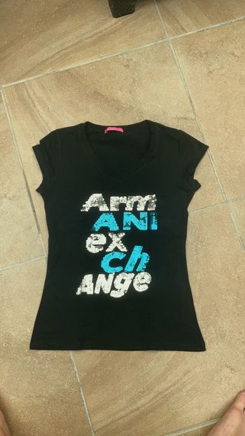 T-shirt noir paillette turquoise et argent NEUF (n°11)