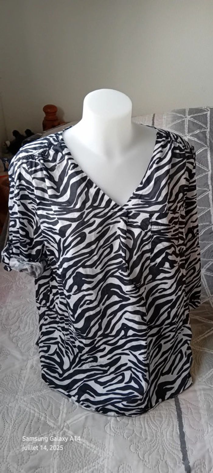Blouse légère manches 3/4 réglables col V avec poche imprimé zèbre femme xl yessica - photo numéro 4