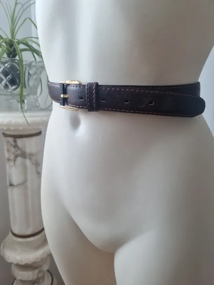 Ceinture en cuir marron et dore vintage - photo numéro 7