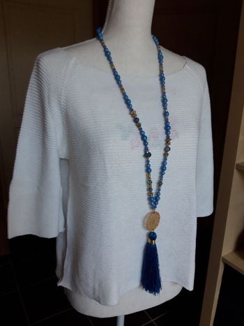 Pull fin blanc col bateau manches 3/4