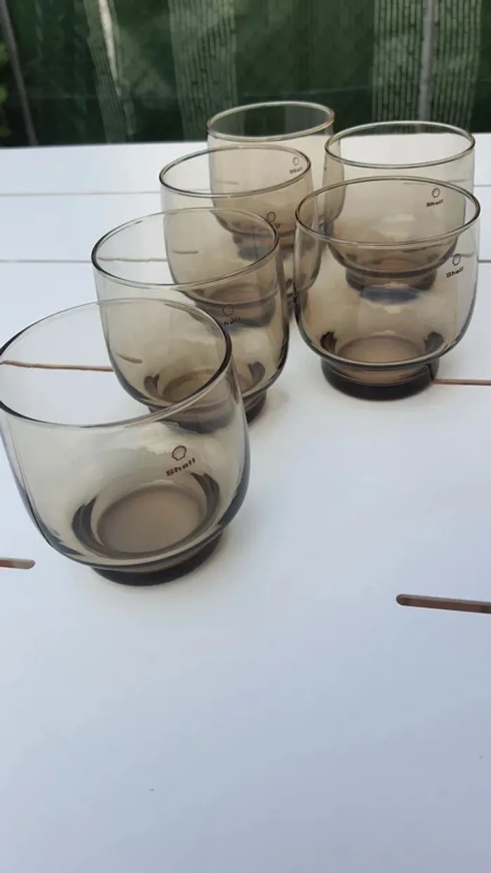 Lot de 6 verres fumés "SHELL" vintage - photo numéro 6