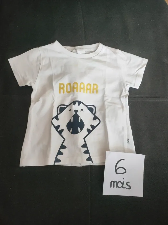 Tee shirt blanc garçon 6 mois Obaïbi