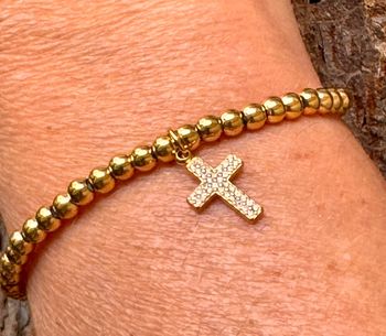 Bracelet réglable (élastique) grosses boucles roux cristaux acier inoxydable or