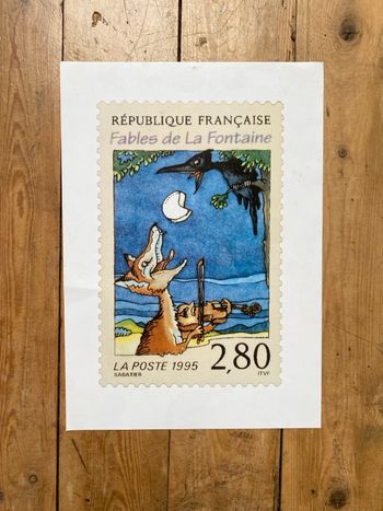 Affiche cartonnée timbre 1995 fables de La fontaine