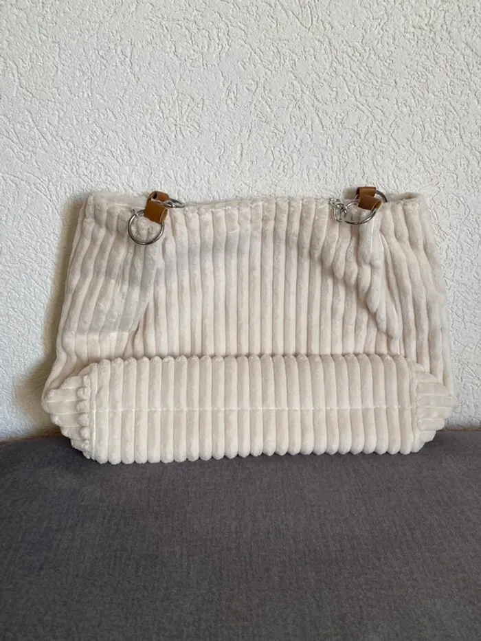 Sac à main blanc en simili velours côtelé - photo numéro 2