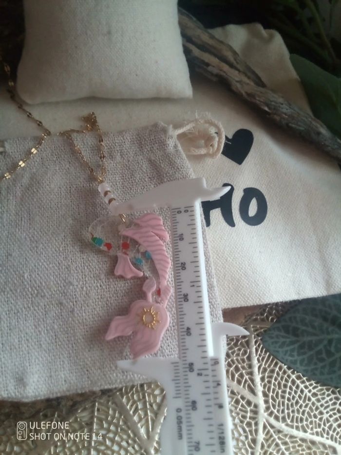 Collier carpe koï avec pierres de quartz rose et sélénite naturelles - photo numéro 2