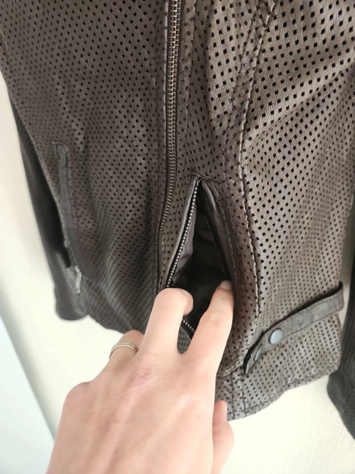 Veste perfecto en cuir véritable marron - photo numéro 9