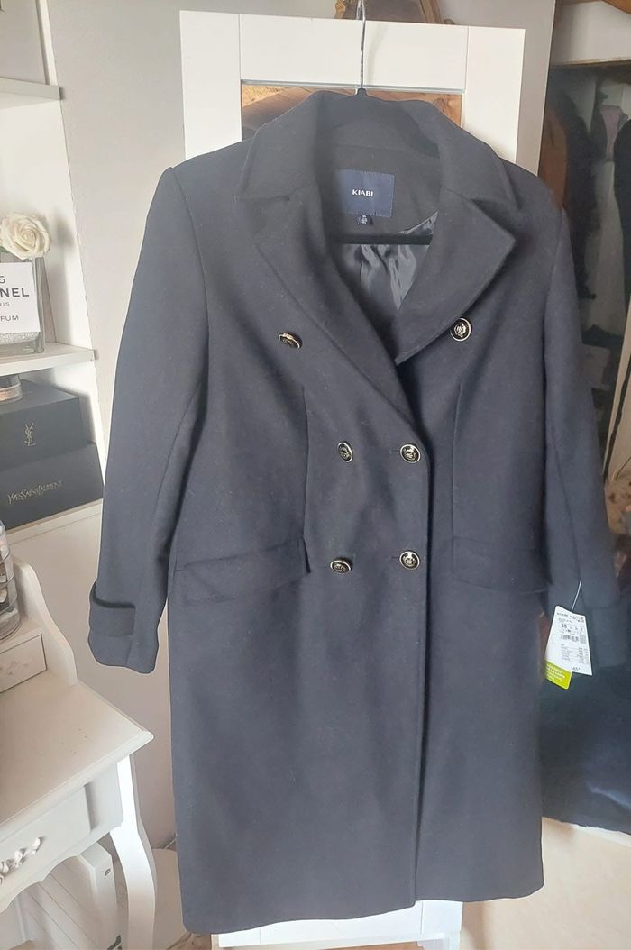 Manteau officier long bleu marine 21% laine T38 Kiabi neuf ⚓️