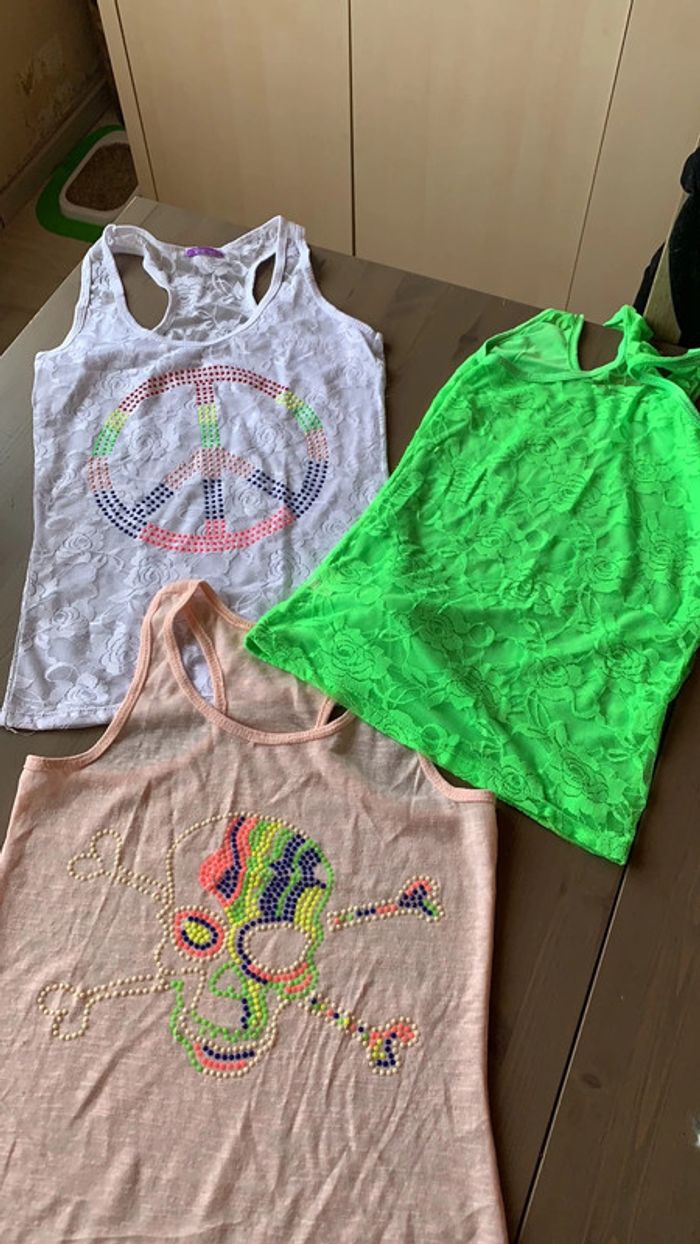 Lot de 3 top fluo rose blanc