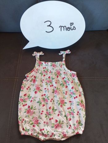 Barboteuse combishort combinaison été léger avec bretelles Fille 3 mois Fleurs Sergent major