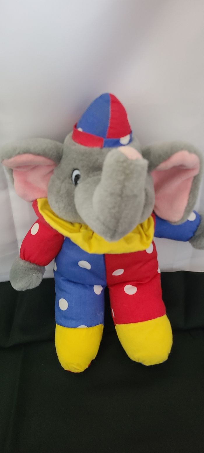 elephant jemini doudou gris rouge bleu jaune a pois peluche - photo numéro 5