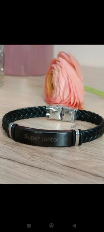 Bracelet homme cuir noir cadeau tonton