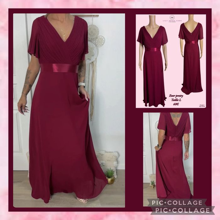🩷Robe longue de cérémonie bordeaux Ever Pretty – Taille L SOLDE-20% (vidéo portée dispo )🩷