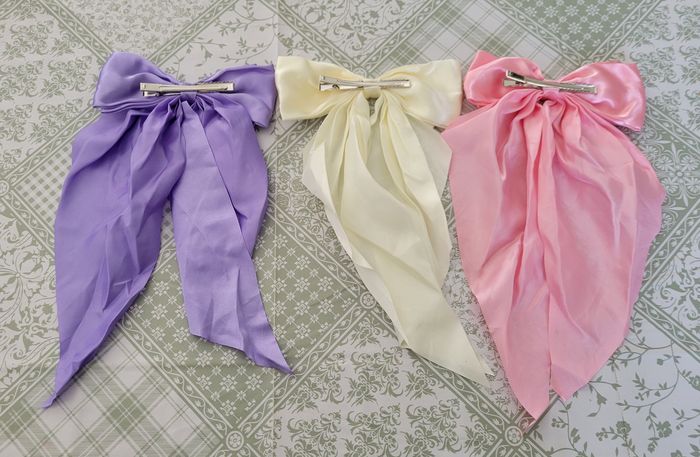 LOT DE 3 PINCES BARETTES CHEVEUX NOEUD SATIN ROSE VIOLET ECRU ! NEUF ! - photo numéro 5