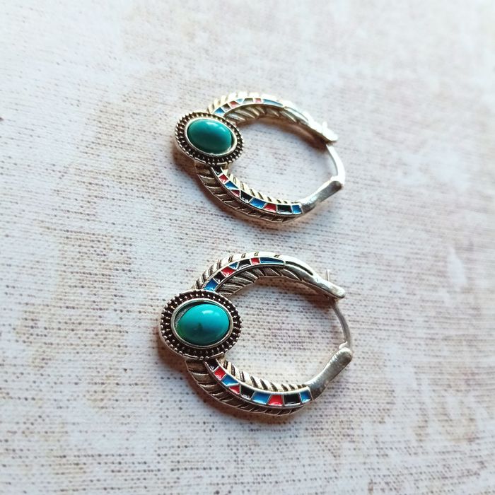 créoles argentées imitation turquoise - photo numéro 5