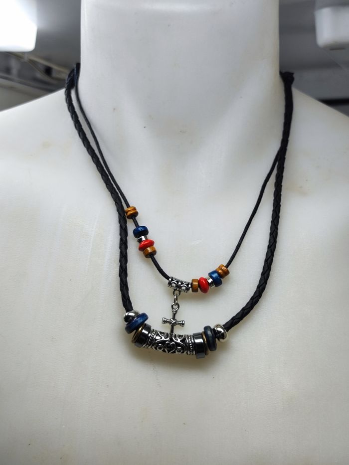 Collier pour homme tribal noir double lacet - photo numéro 4