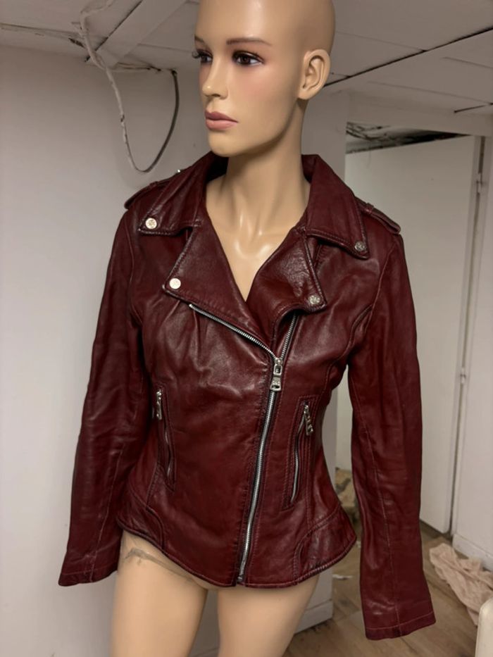 Perfecto en cuir véritable bordeaux femme - photo numéro 2