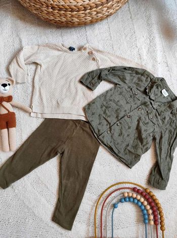 Ensemble pull  chemise  côtelé legging gaufré  24 mois