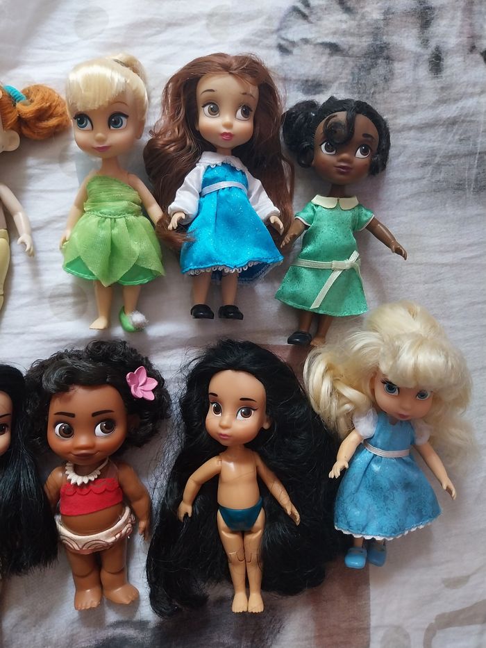 Lot 9 poupées miniatures Animators Princesses Disney Mini-Animators Tiana Belle Cendrillon Vaiana Elsa Anna - photo numéro 2