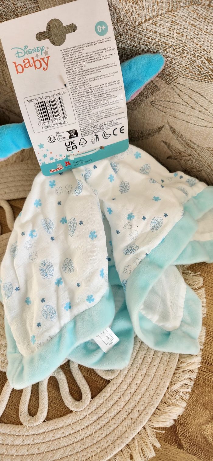 Doudou Lange Bébé Disney Stitch Bleu blanc neuf - photo numéro 8