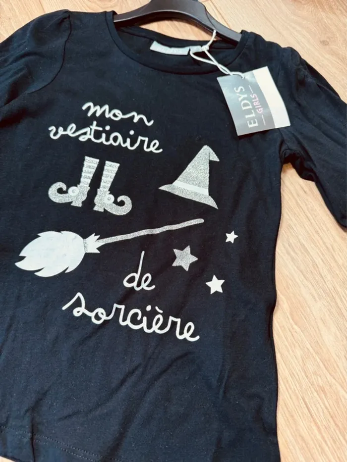 Taille 6 ans teeshirt à manches longues fille Halloween noir argenté * sorcière * 🧙 - photo numéro 3