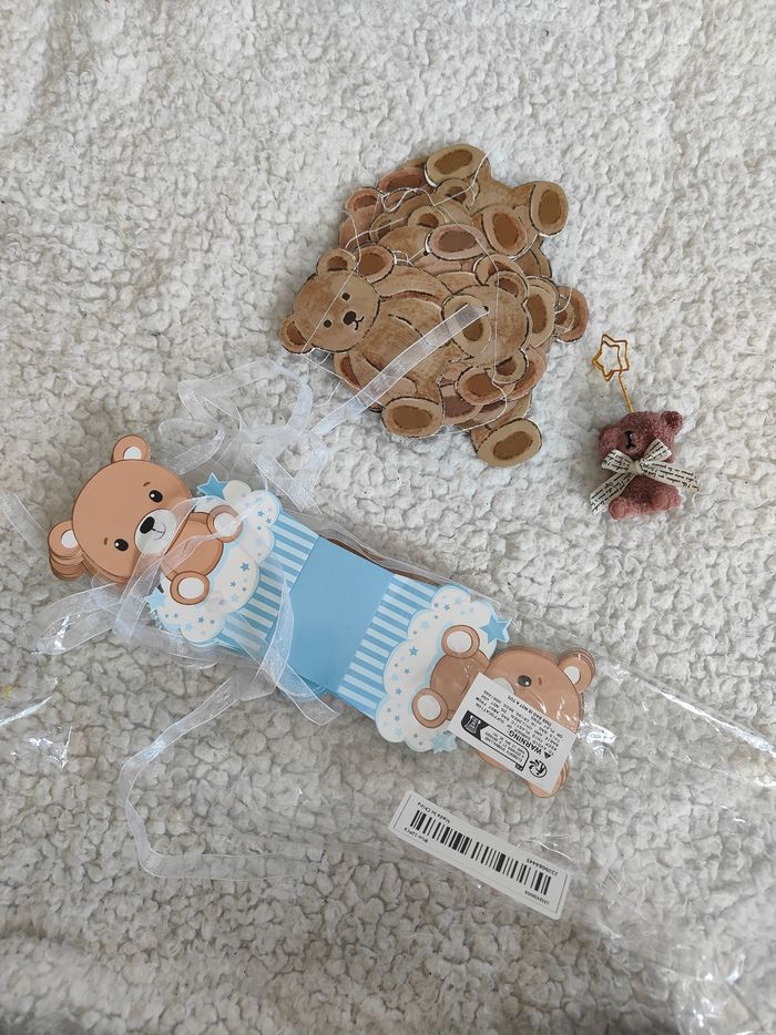 Lot décoration baptême enfant thème ourson beige et marron - photo numéro 7