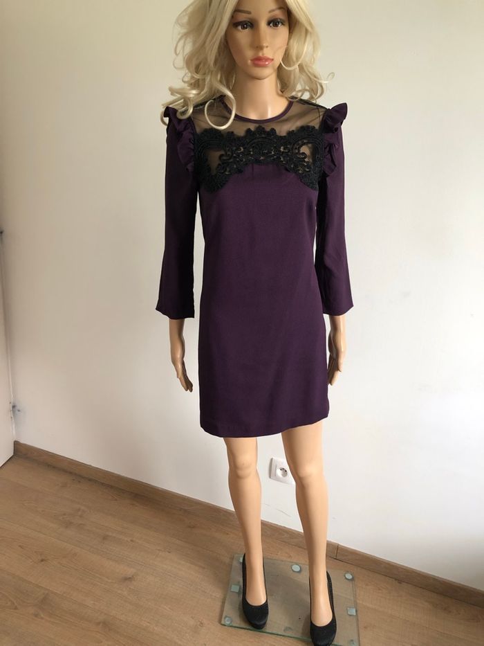 Robe prune et noire avec dentelle Morgan taille 36 jamais portée - photo numéro 3